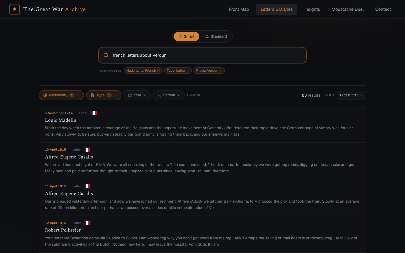 Letters & Diaries — Smart search
